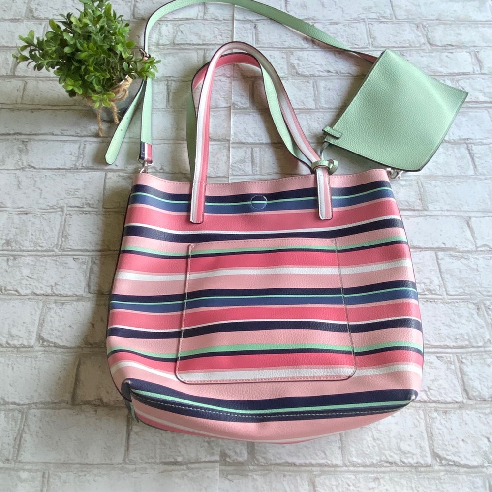 Multicolored Striped Faux Leather Tote Bag